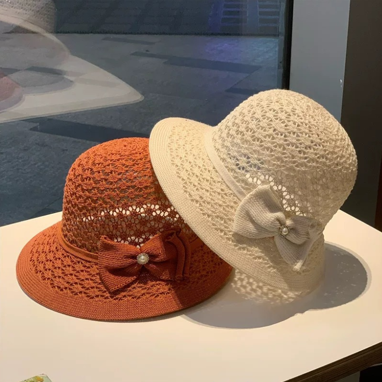 Womens Wide Brim Straw Sun Hat with Lace Bow Detail